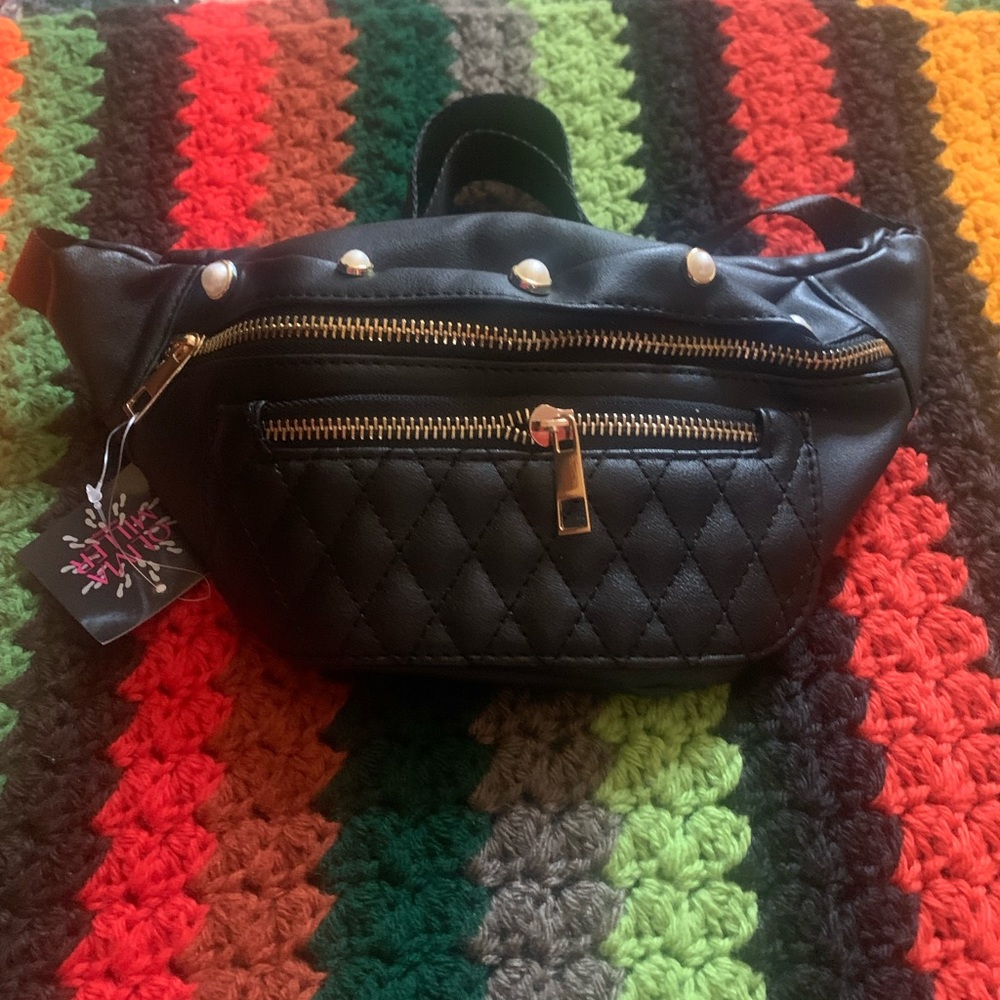 Black leather waist bags